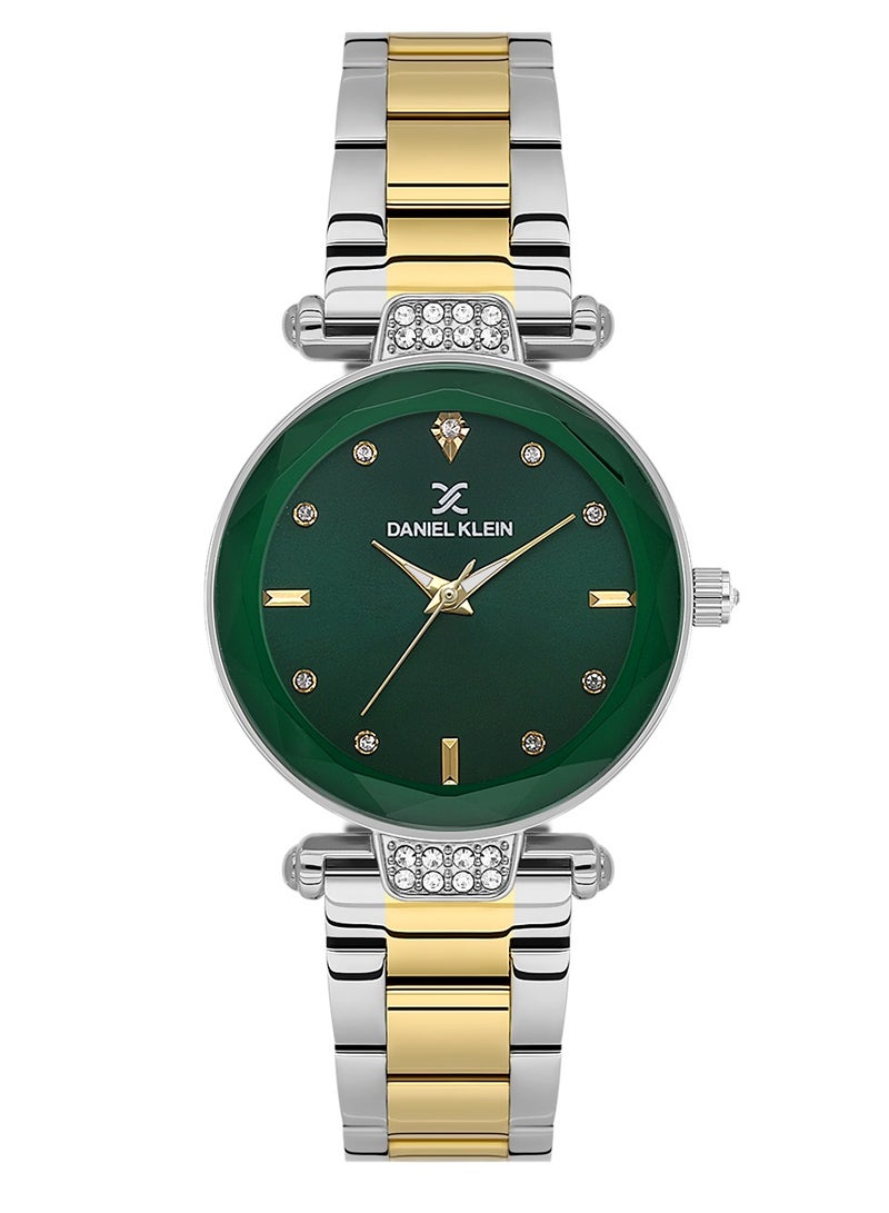 DANIEL KLEIN Women's Stainless Steel Silver and Gold Alloy Case Analog Dark Green Round Sunray Dial Japanese Quartz Premium 30 Meters Water Resistant - Image 1